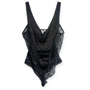 Rya Collection luxury black satin and lace bodysuit